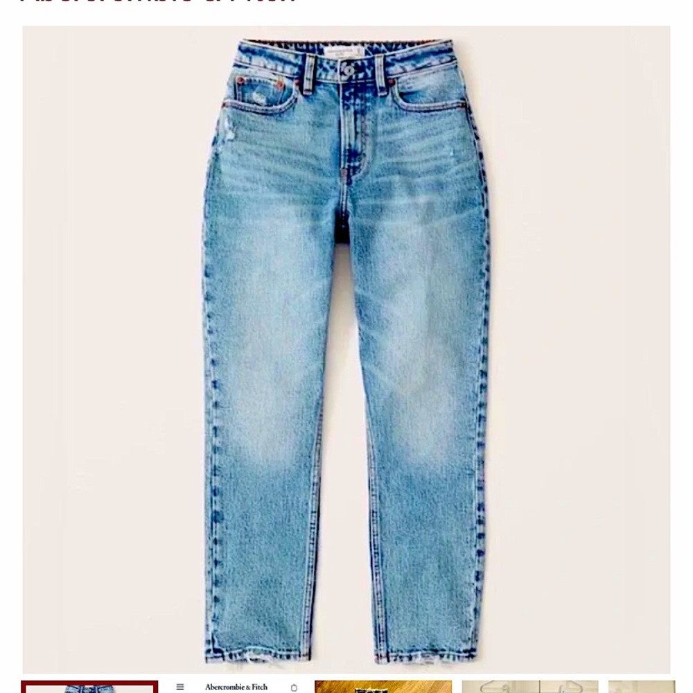 Abercrombie and Fitch Mom High Rise Love Curve Blue Cropped Jeans